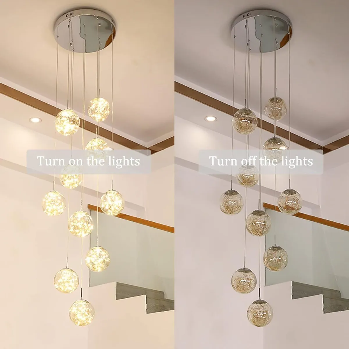 10 Glass Ball Chandelier Light Fixture Staircase - Image 4