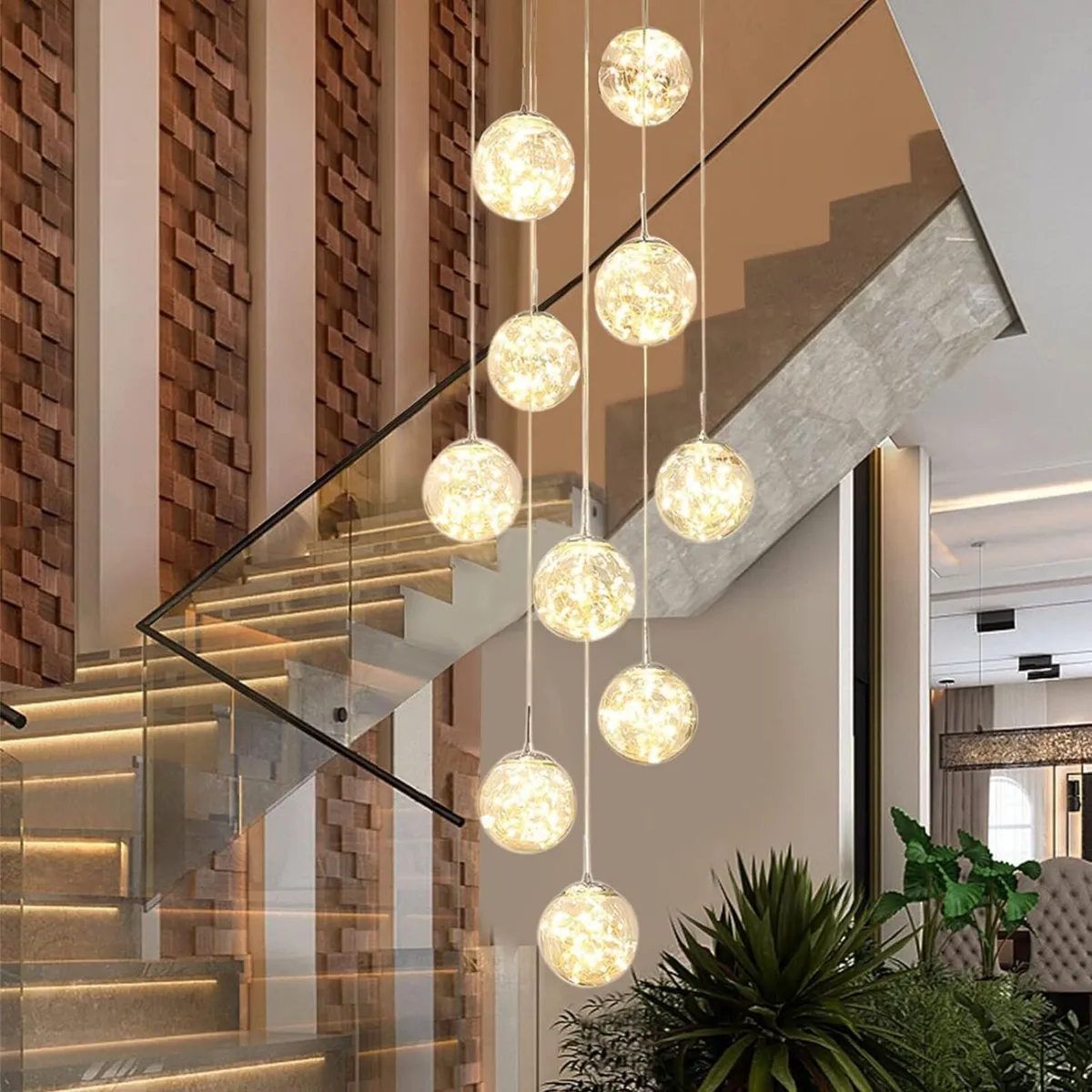10 Glass Ball Chandelier Light Fixture Staircase - Image 1