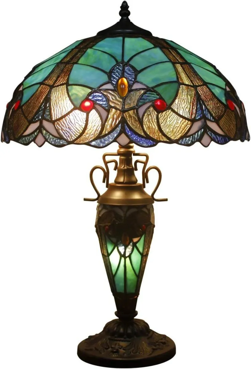 Tiffany Table Lamp Stained Glass Liaison Style - Image 1
