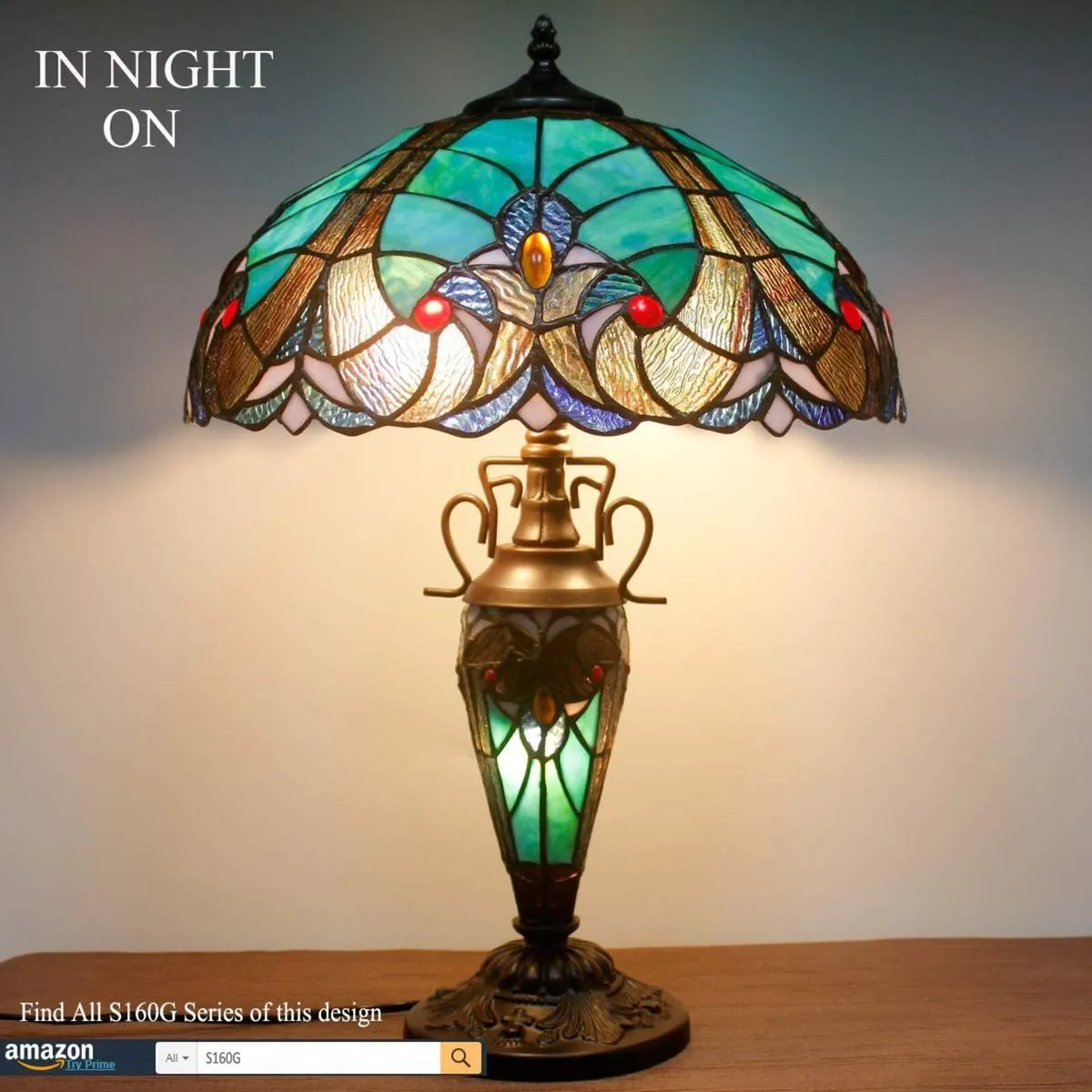 Tiffany Table Lamp Stained Glass Liaison Style - Image 3