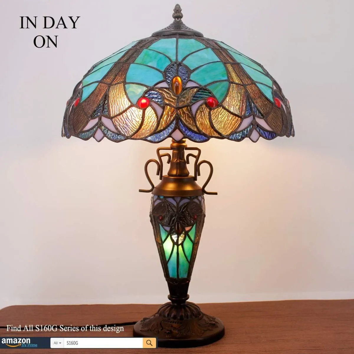 Tiffany Table Lamp Stained Glass Liaison Style - Image 4