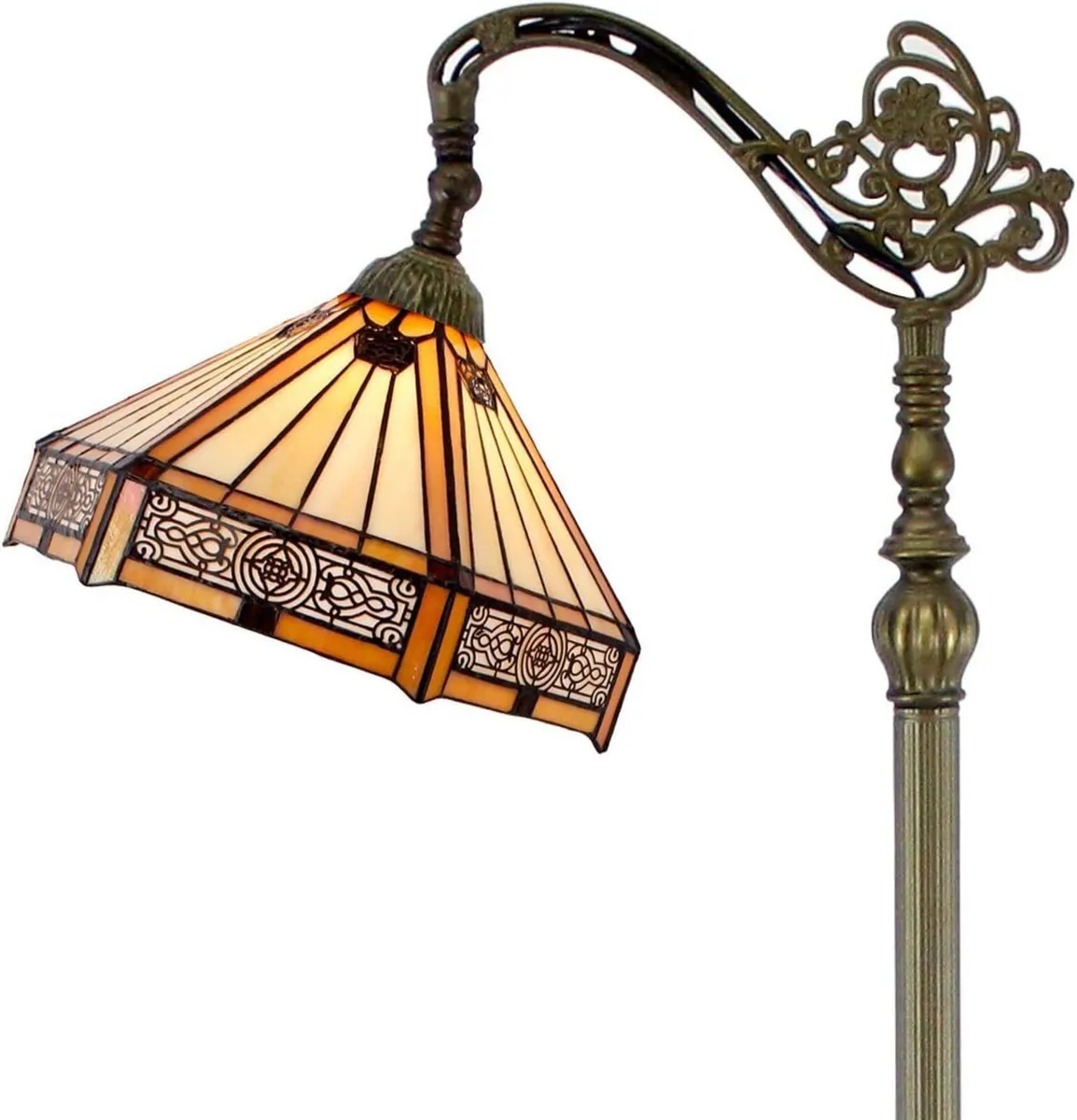 Tiffany Floor Lamp Hexagon Stained Glass Arched - Image 1