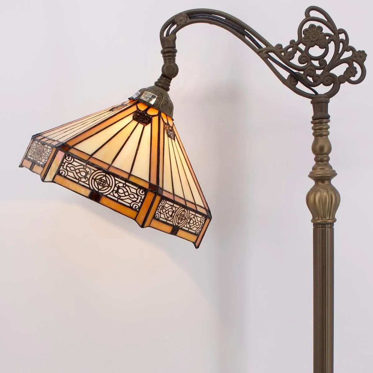 Tiffany Floor Lamp Hexagon Stained Glass Arched - Image 2