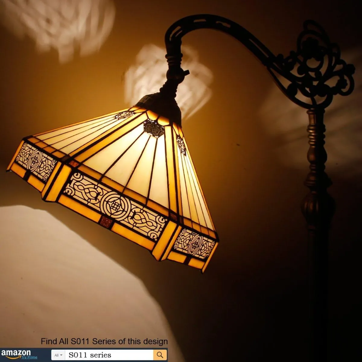 Tiffany Floor Lamp Hexagon Stained Glass Arched - Image 4