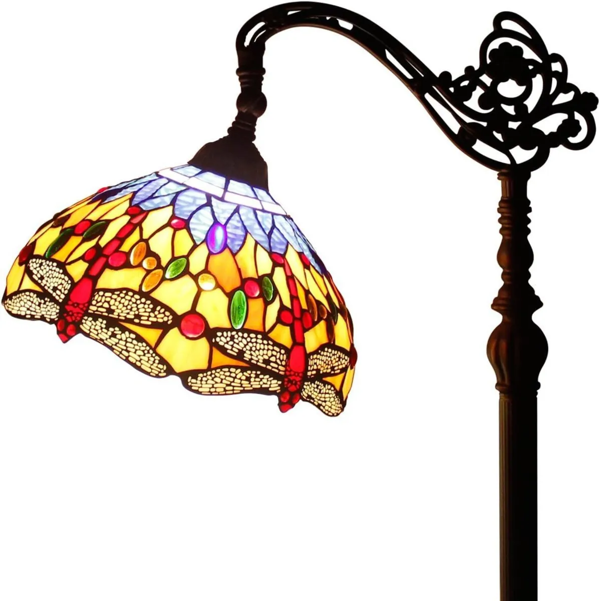Tiffany Floor Lamp Stained Glass Dragonfly Arched - Image 1