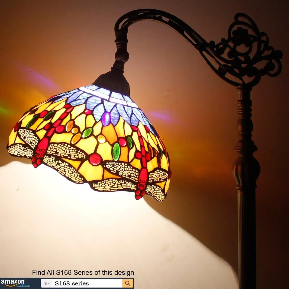Tiffany Floor Lamp Stained Glass Dragonfly Arched - Image 2