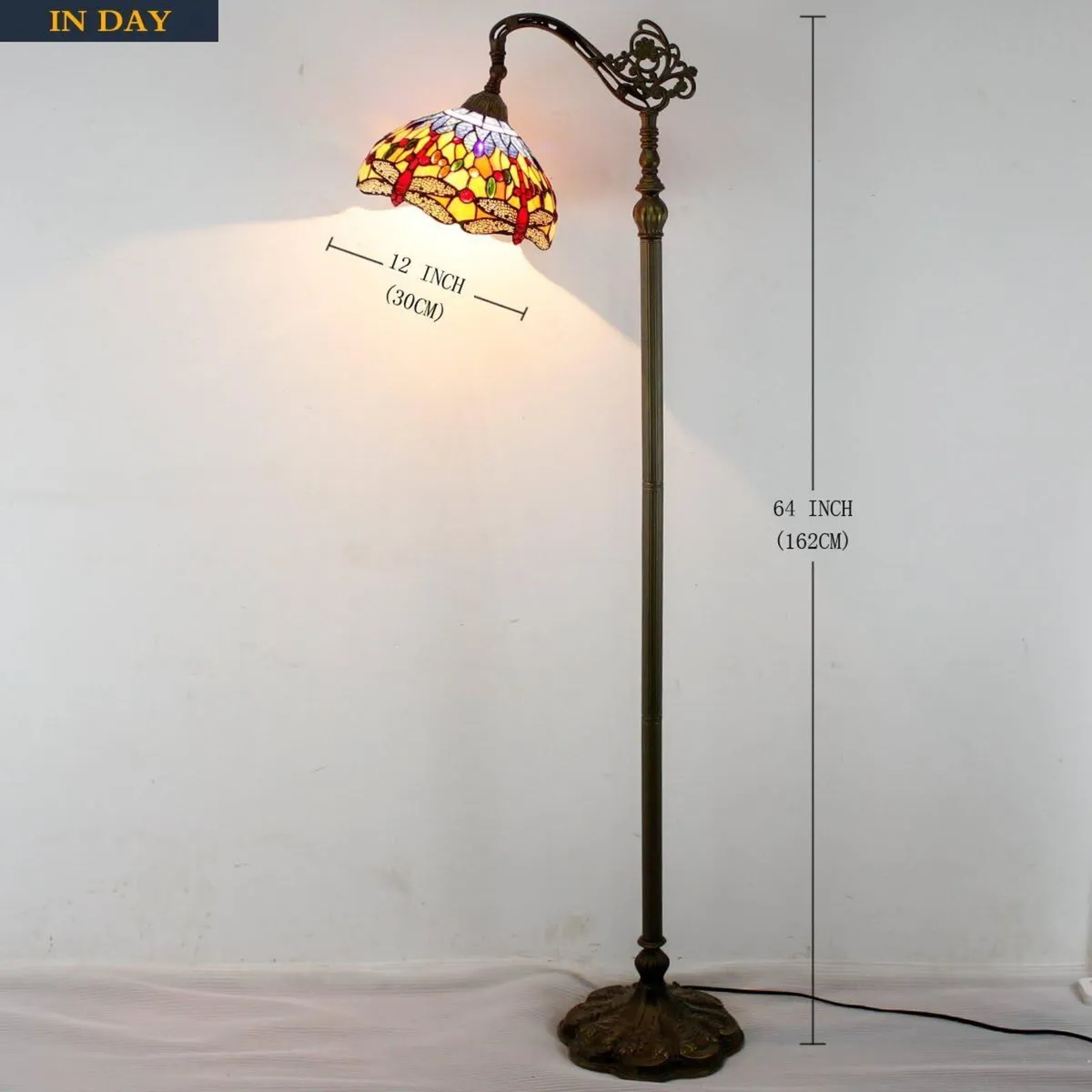 Tiffany Floor Lamp Stained Glass Dragonfly Arched - Image 3