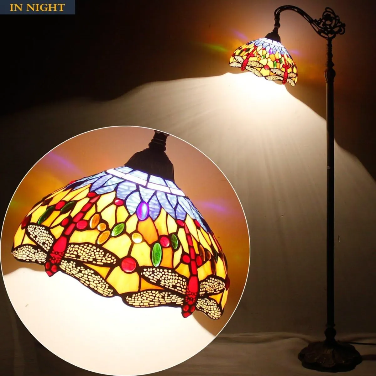 Tiffany Floor Lamp Stained Glass Dragonfly Arched - Image 4
