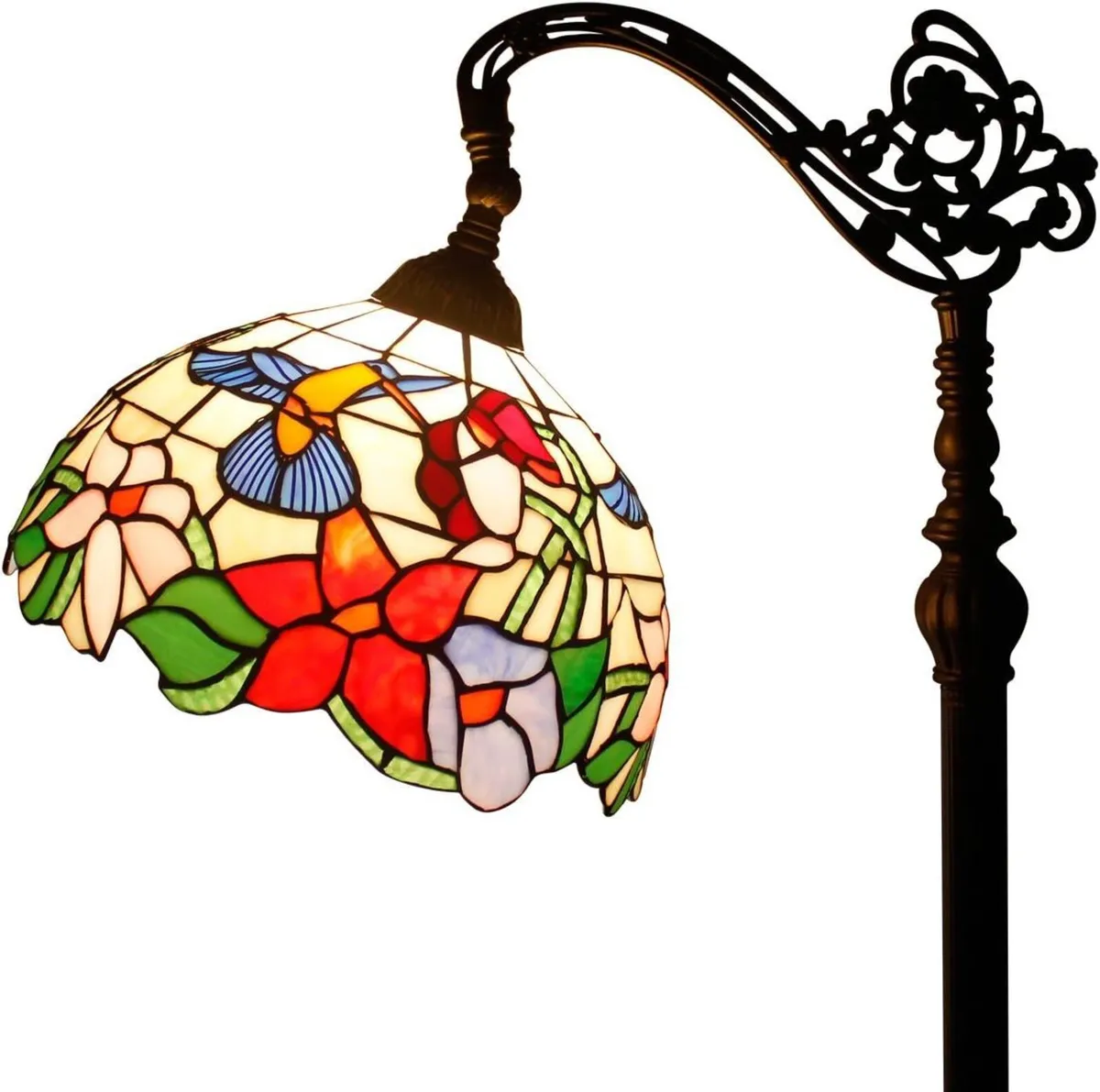 Tiffany Floor Lamp Hummingbird Amber Stained - Image 1