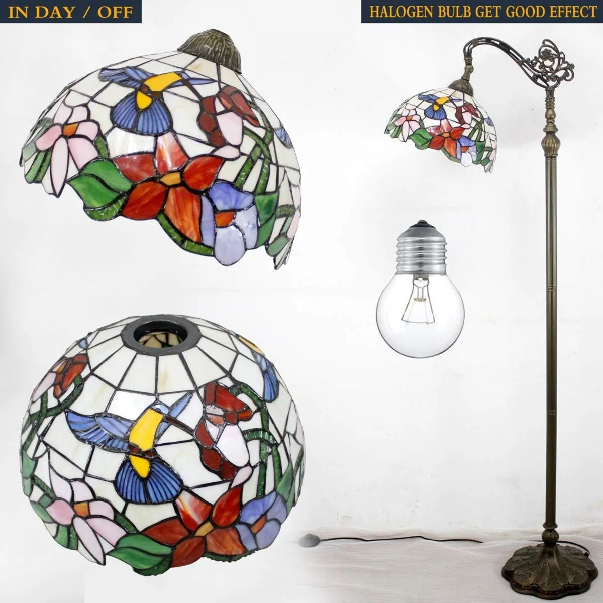 Tiffany Floor Lamp Hummingbird Amber Stained - Image 2