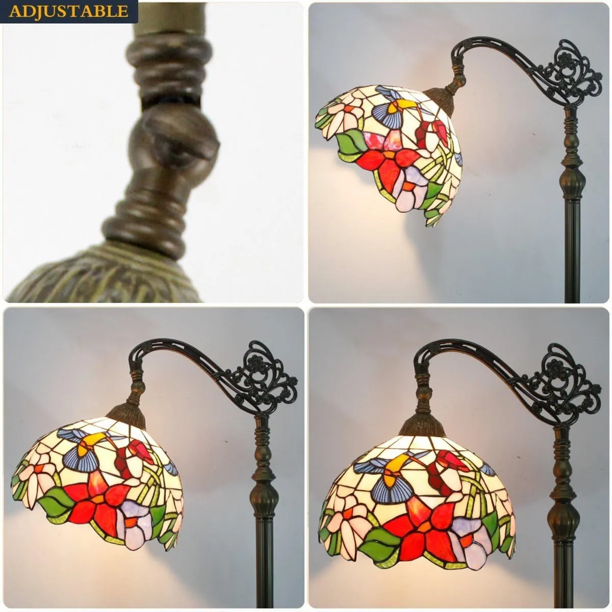 Tiffany Floor Lamp Hummingbird Amber Stained - Image 3