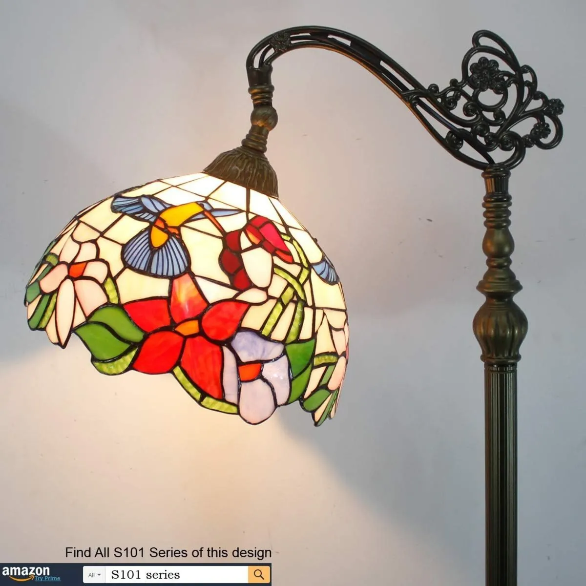 Tiffany Floor Lamp Hummingbird Amber Stained - Image 4