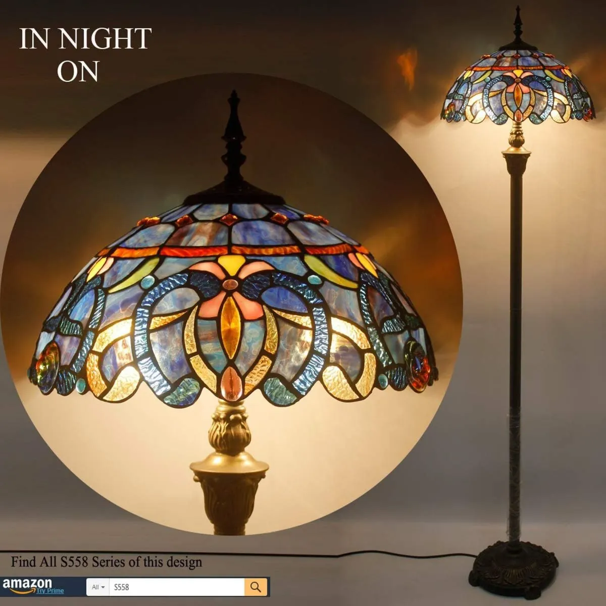 Tiffany Floor Lamp Cloudy Stained Glass Standing - Image 3