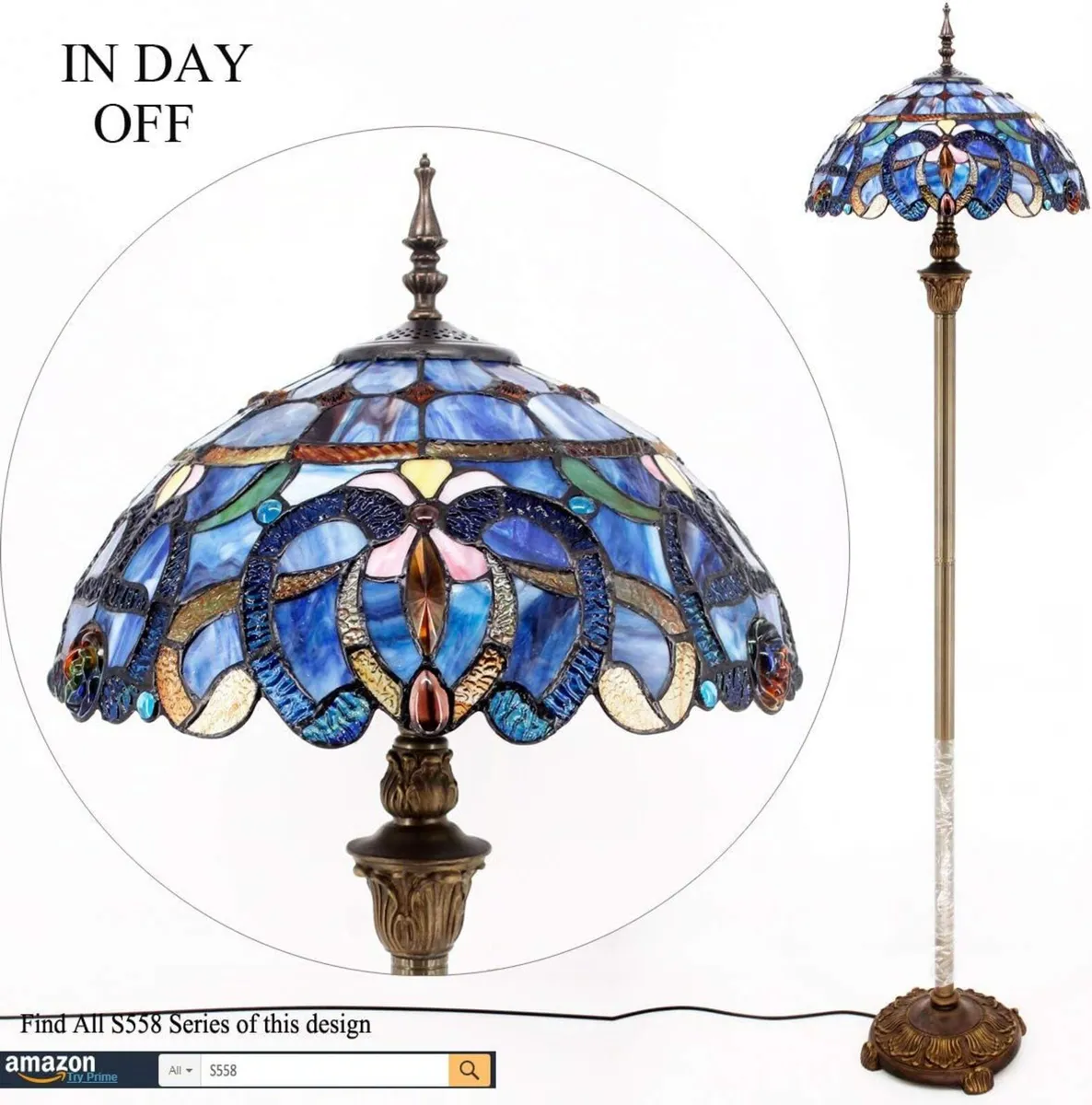 Tiffany Floor Lamp Cloudy Stained Glass Standing - Image 4