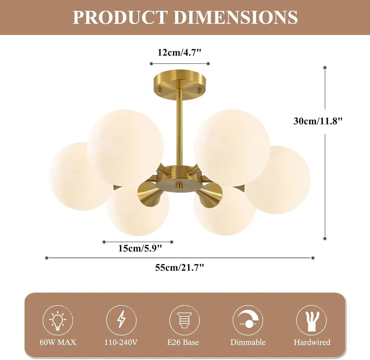 Lighting Sputnik Ceiling Light 6-Lights E27 Milk - Image 3