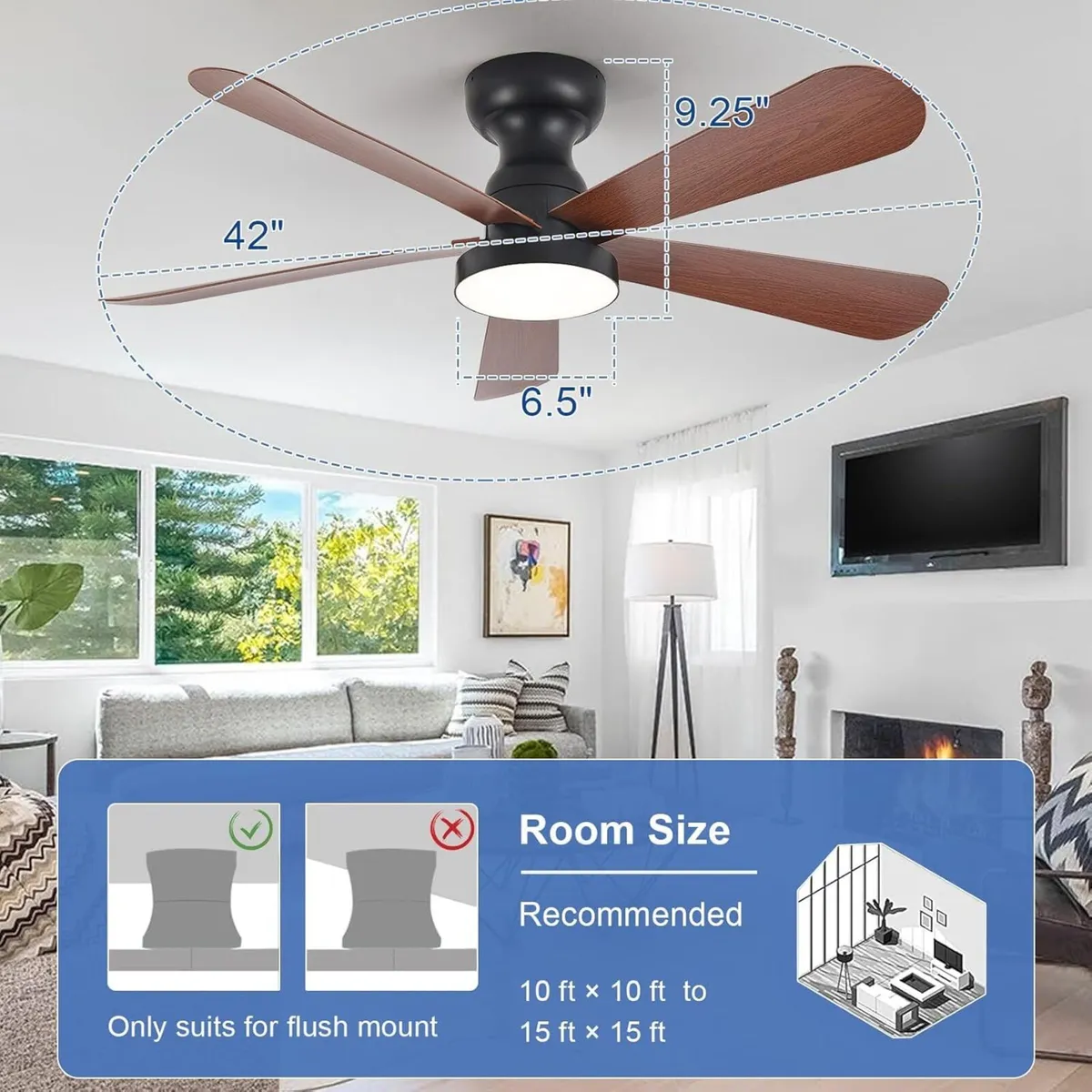 Small Ceiling Fan with Lights: 42-Inch Flush Mount - Image 2