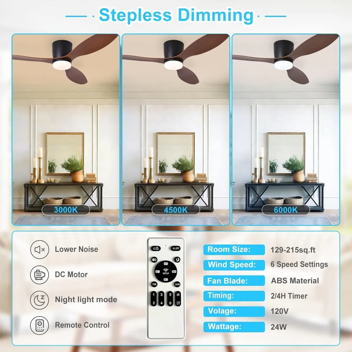 Flush Mount Ceiling Fan: 52-Inch Fans with Lights - Image 3