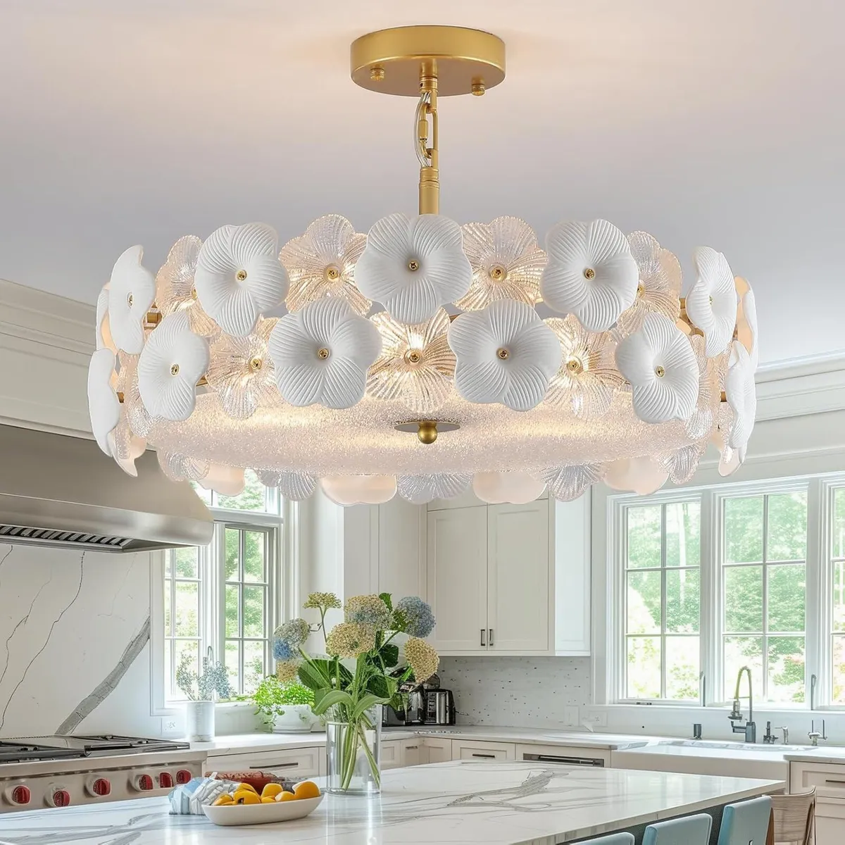 Floral Ceramic Glass Chandelier 5 Light E14 - Image 1