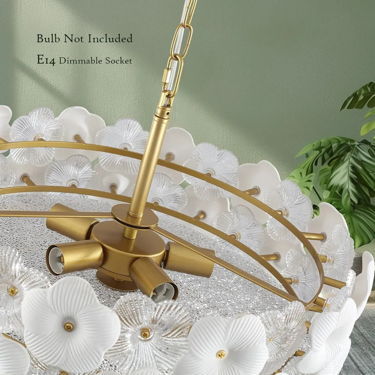 Floral Ceramic Glass Chandelier 5 Light E14 - Image 3