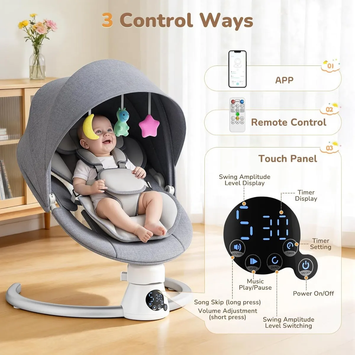 Electric Baby Swing Adjustable Backrest Infant - Image 3