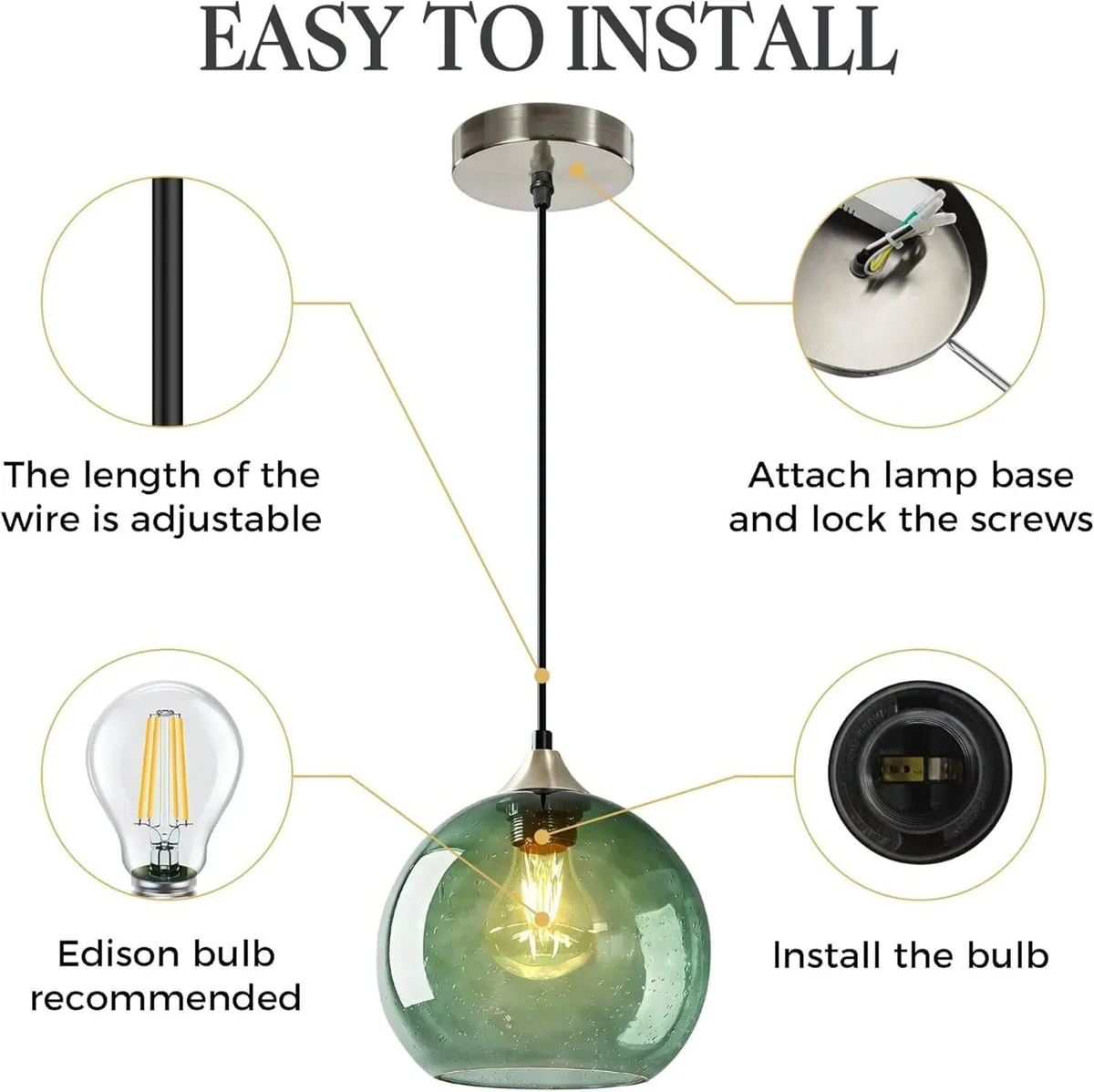 Glass Pendant Light for Kitchen Island Includes - Image 4