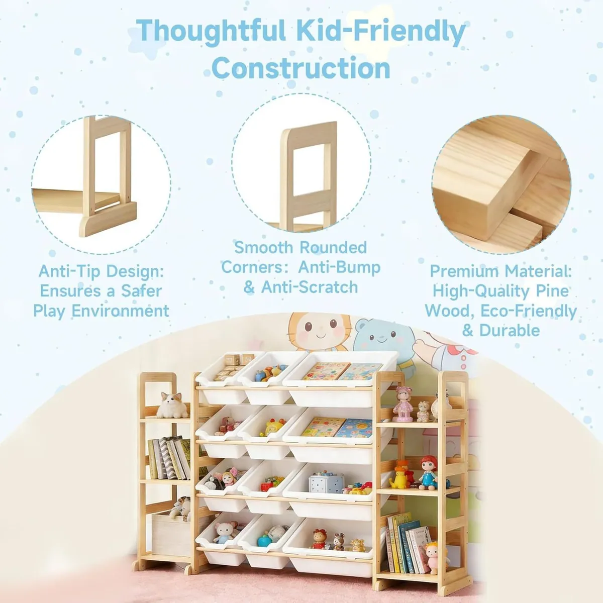 Toy Storage Organiser 6 Shelves and 12 Bins - Image 3