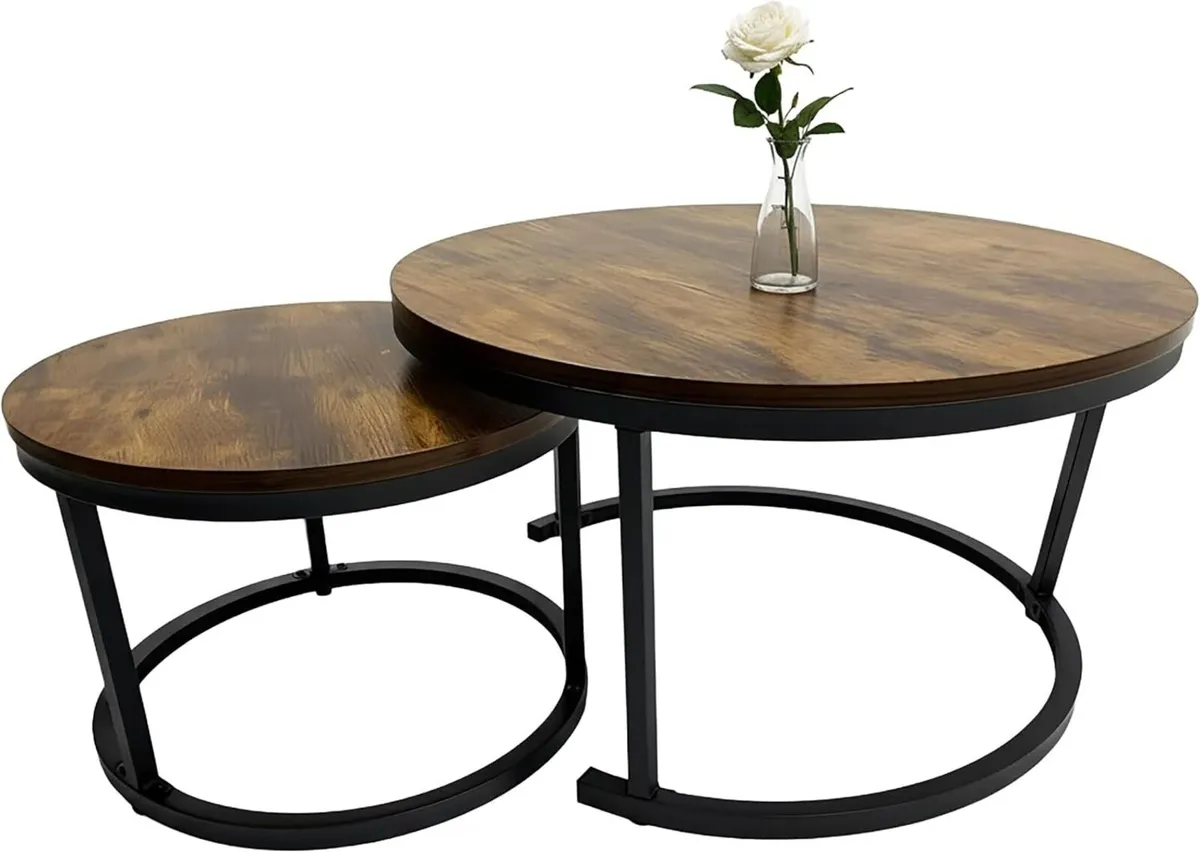 Nesting Tables Industrial Design Wood Effect - Image 1