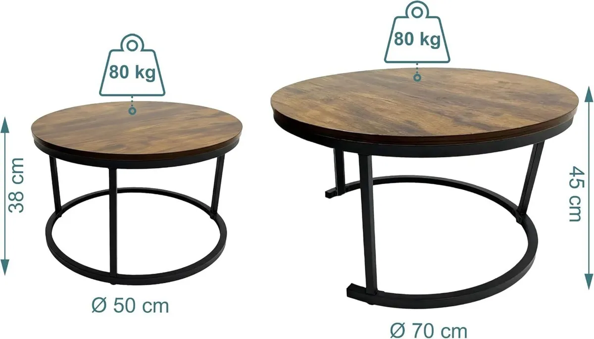 Nesting Tables Industrial Design Wood Effect - Image 3