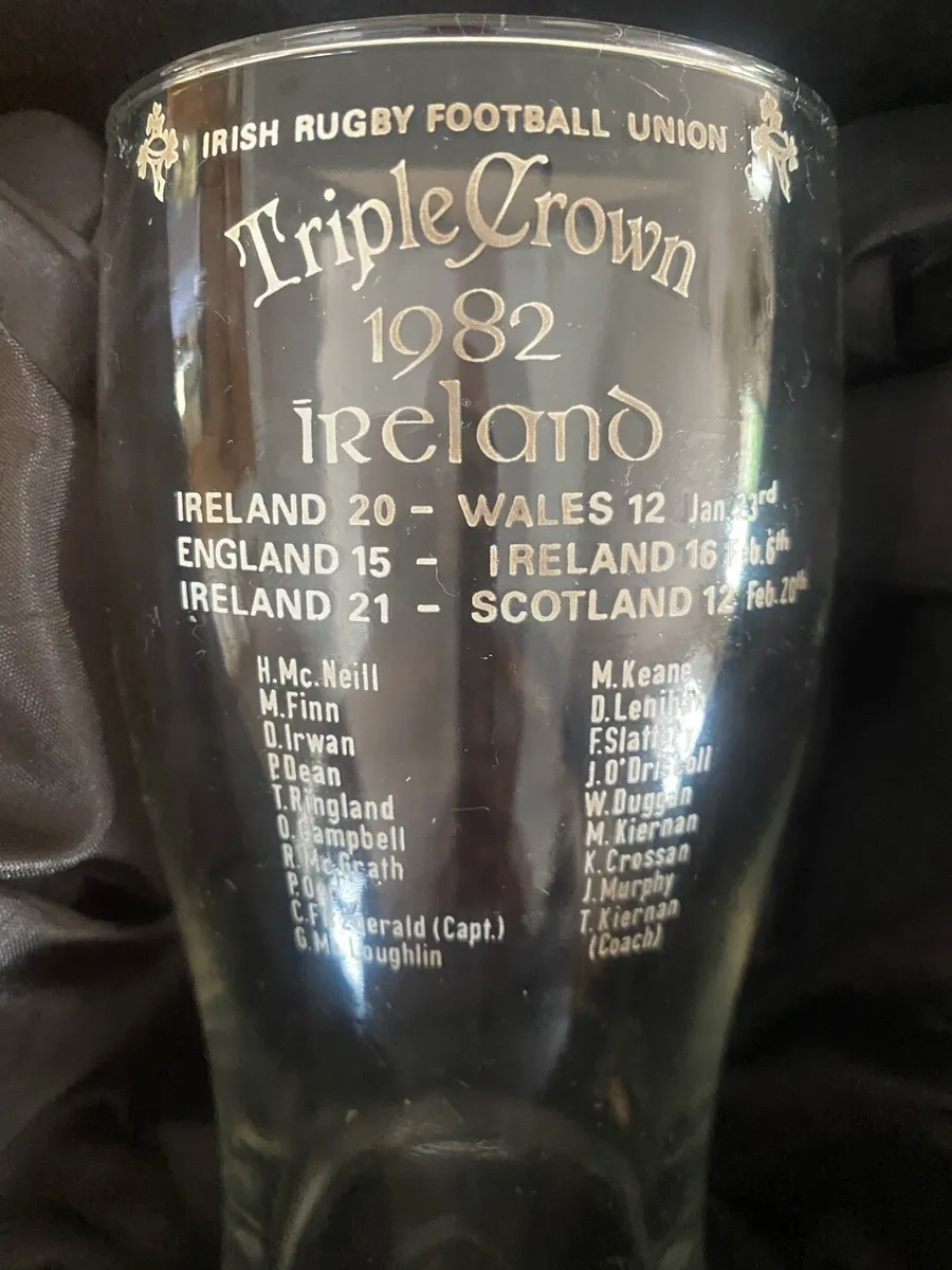 Vintage IRFU 1982 Triple Crown Commemorative Glass - Image 1