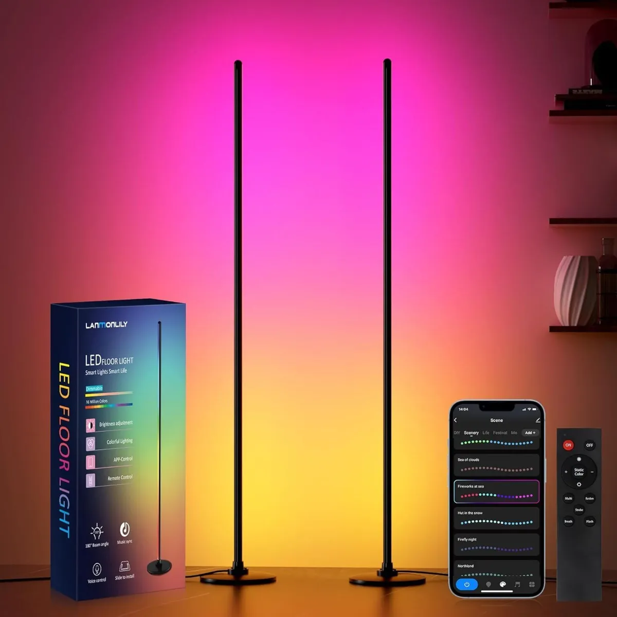 LED Floor Lamp 2pcs Corner Works with Alexa - Image 1