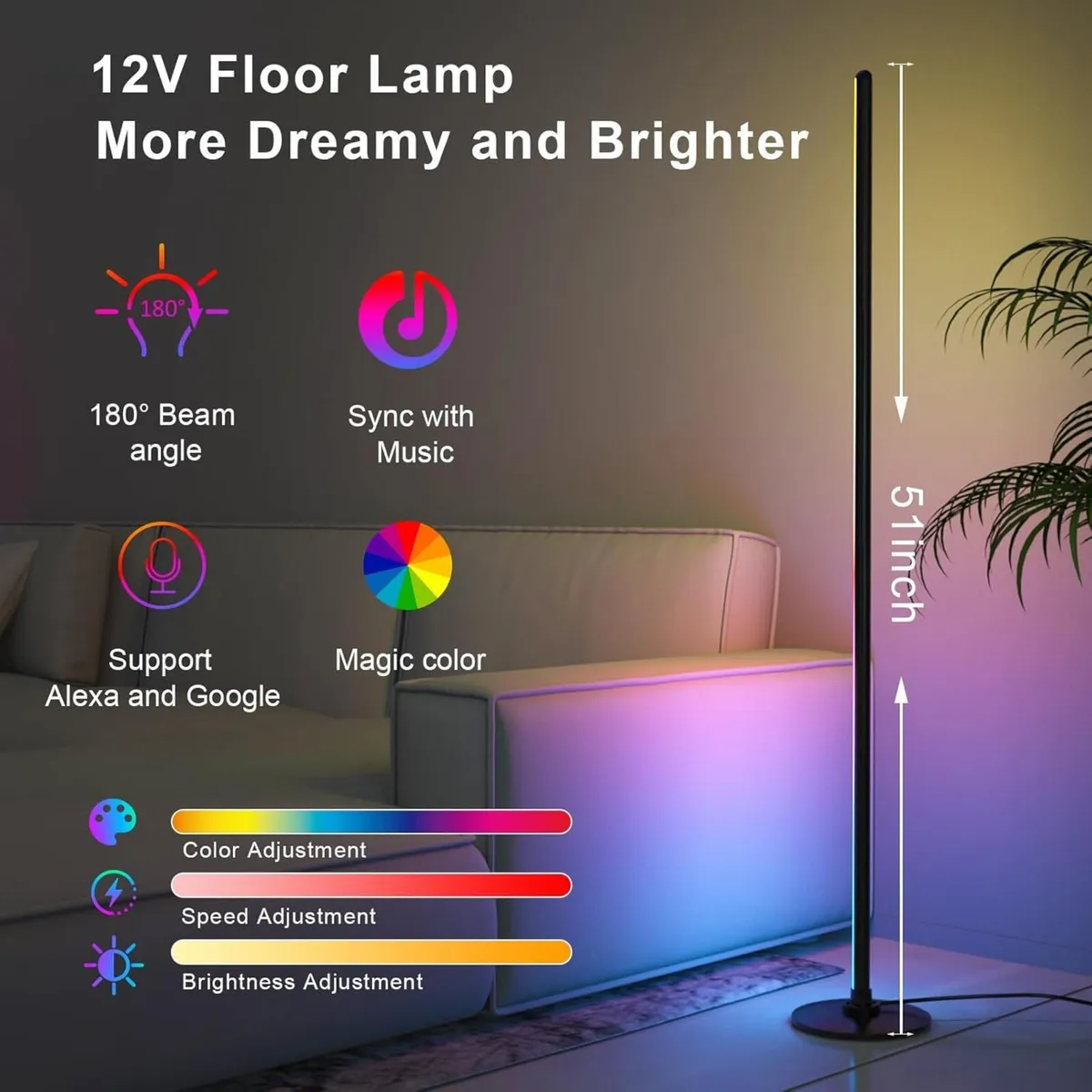 LED Floor Lamp 2pcs Corner Works with Alexa - Image 3