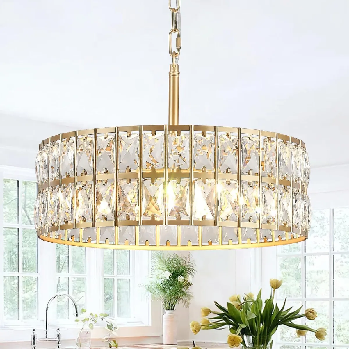 Modern K9 Crystal Drum Chandelier 5-Light - Image 1