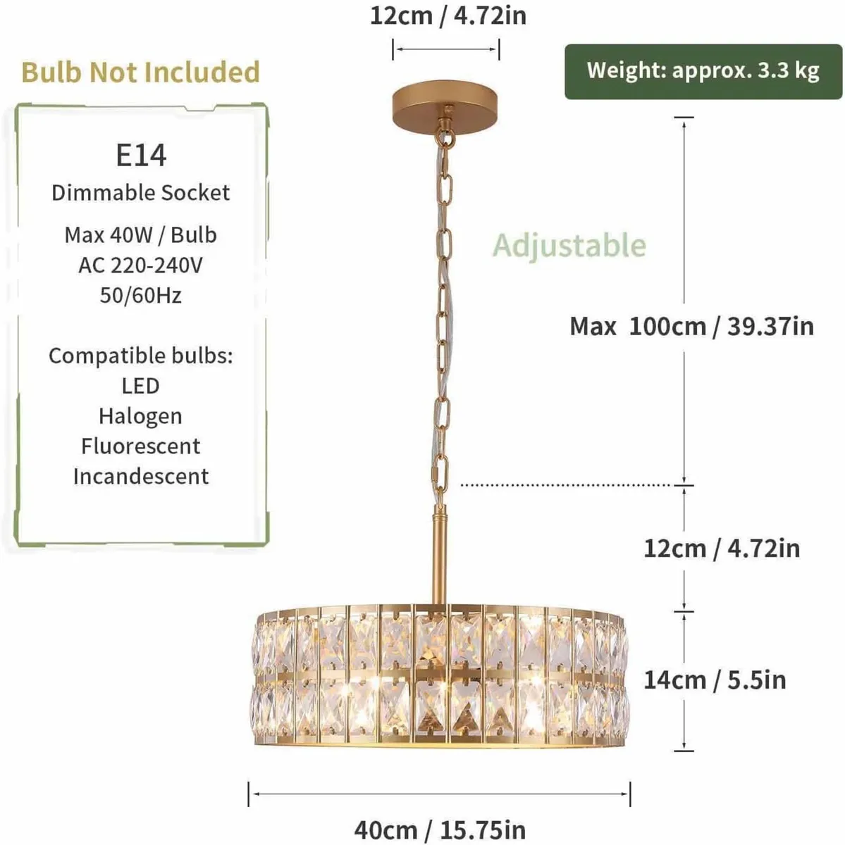 Modern K9 Crystal Drum Chandelier 5-Light - Image 3