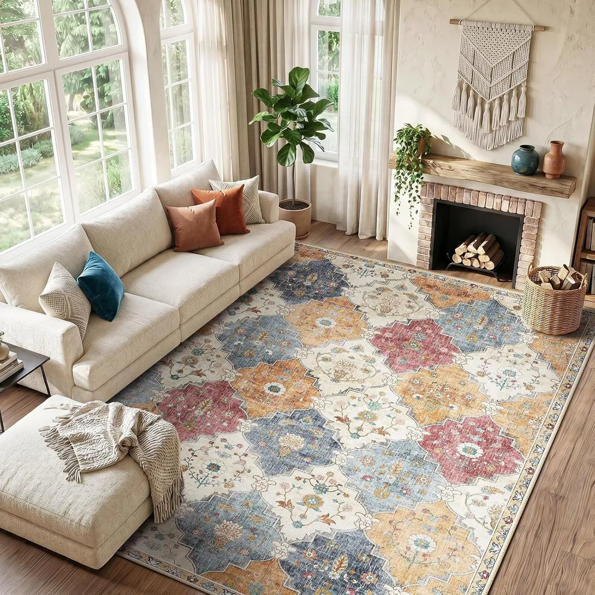 Boho Rugs Living Room Vintage Washable - Image 1