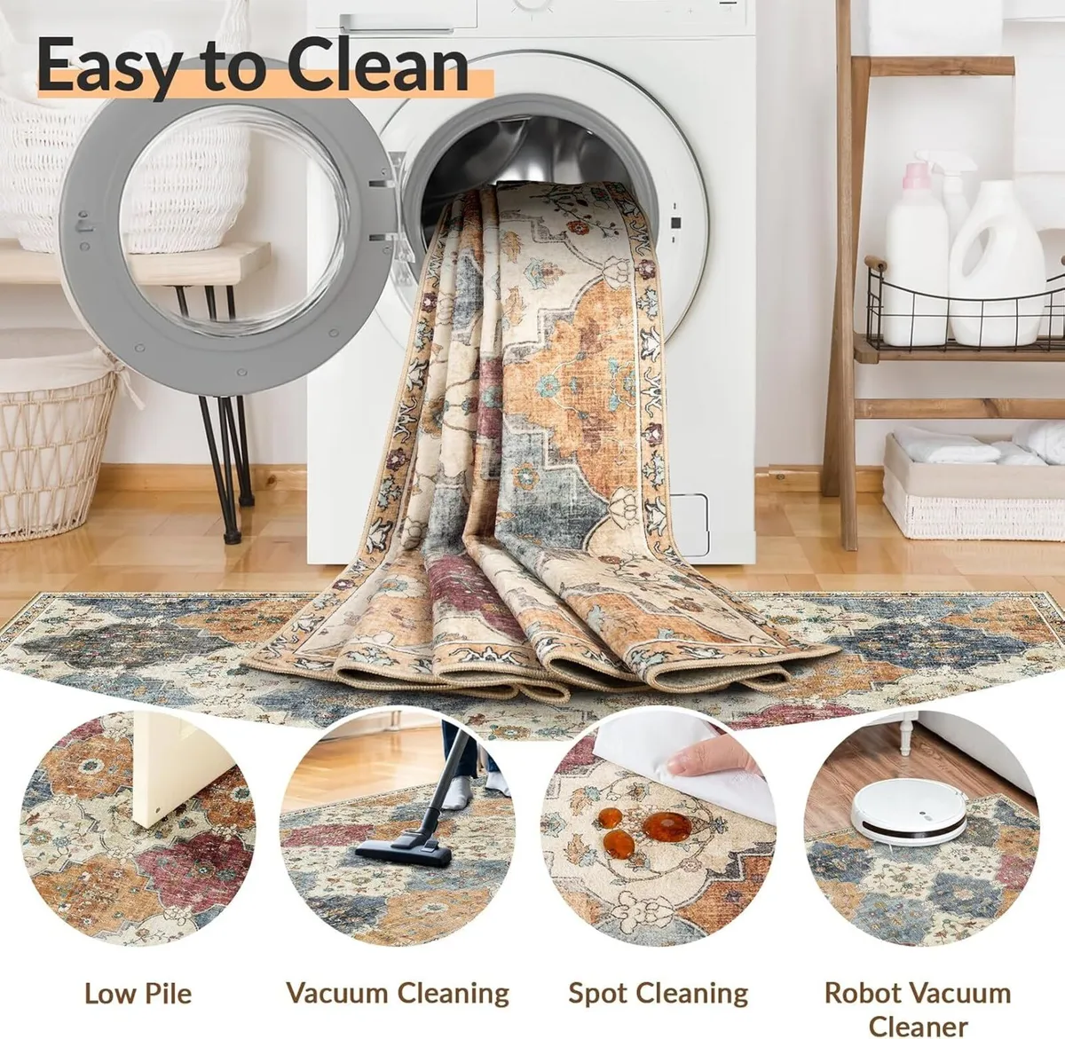 Boho Rugs Living Room Vintage Washable - Image 3