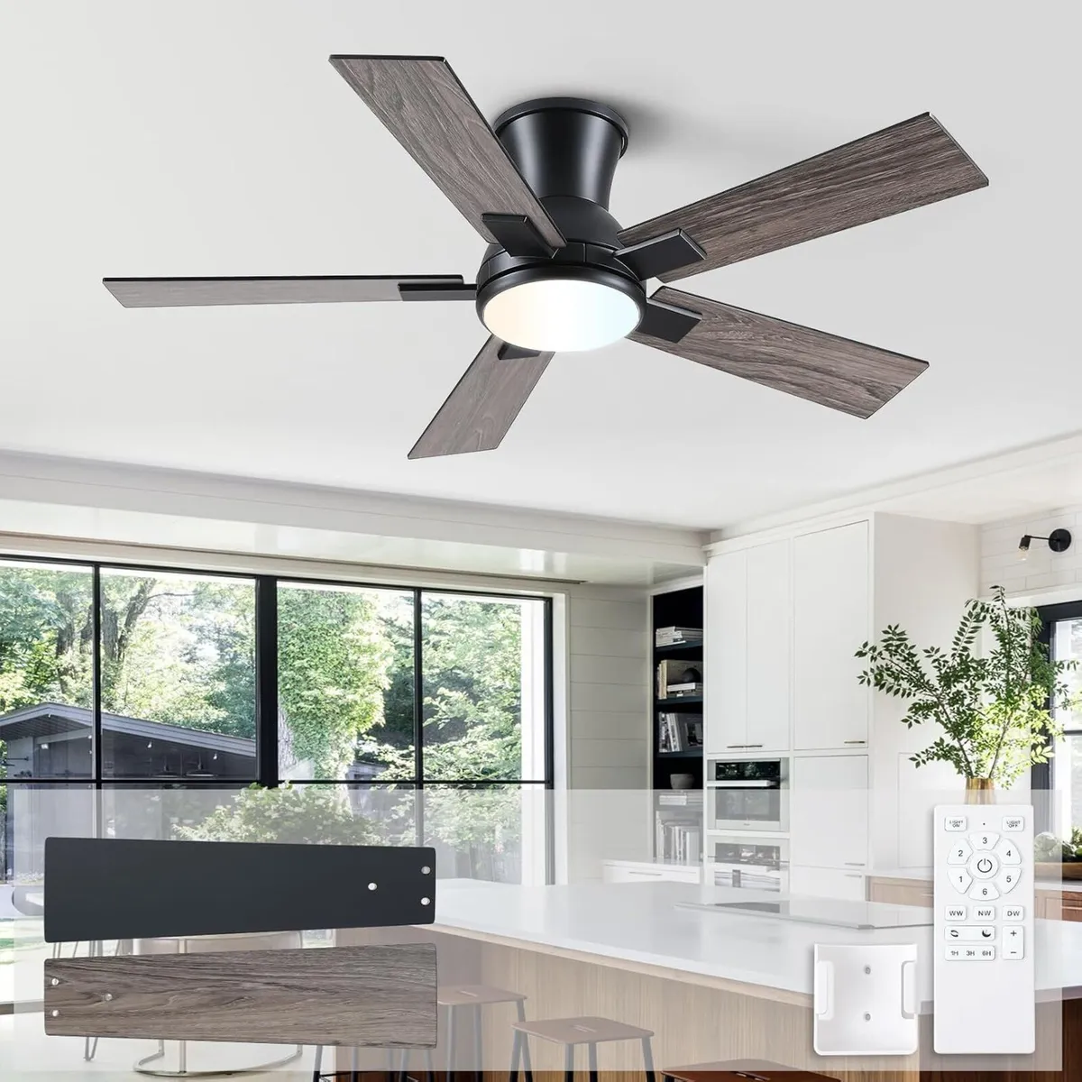 Flush Mount Ceiling Fan with Light - Image 1