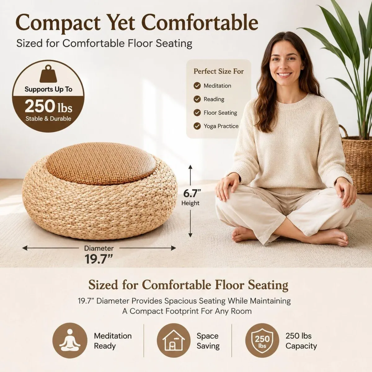 Japanese Zen Round Floor Cushion Handwoven - Image 2