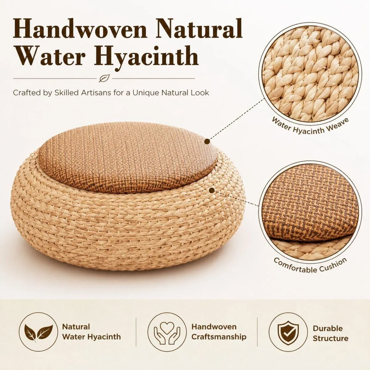 Japanese Zen Round Floor Cushion Handwoven - Image 4