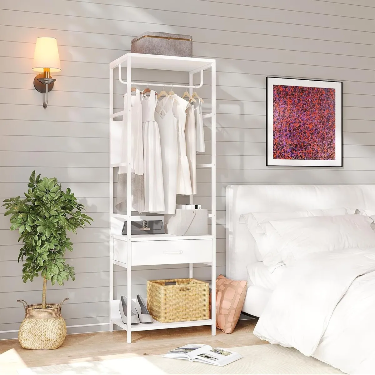 Slim Hall Tree Entryway Coat Rack Bench Drawer - Image 1