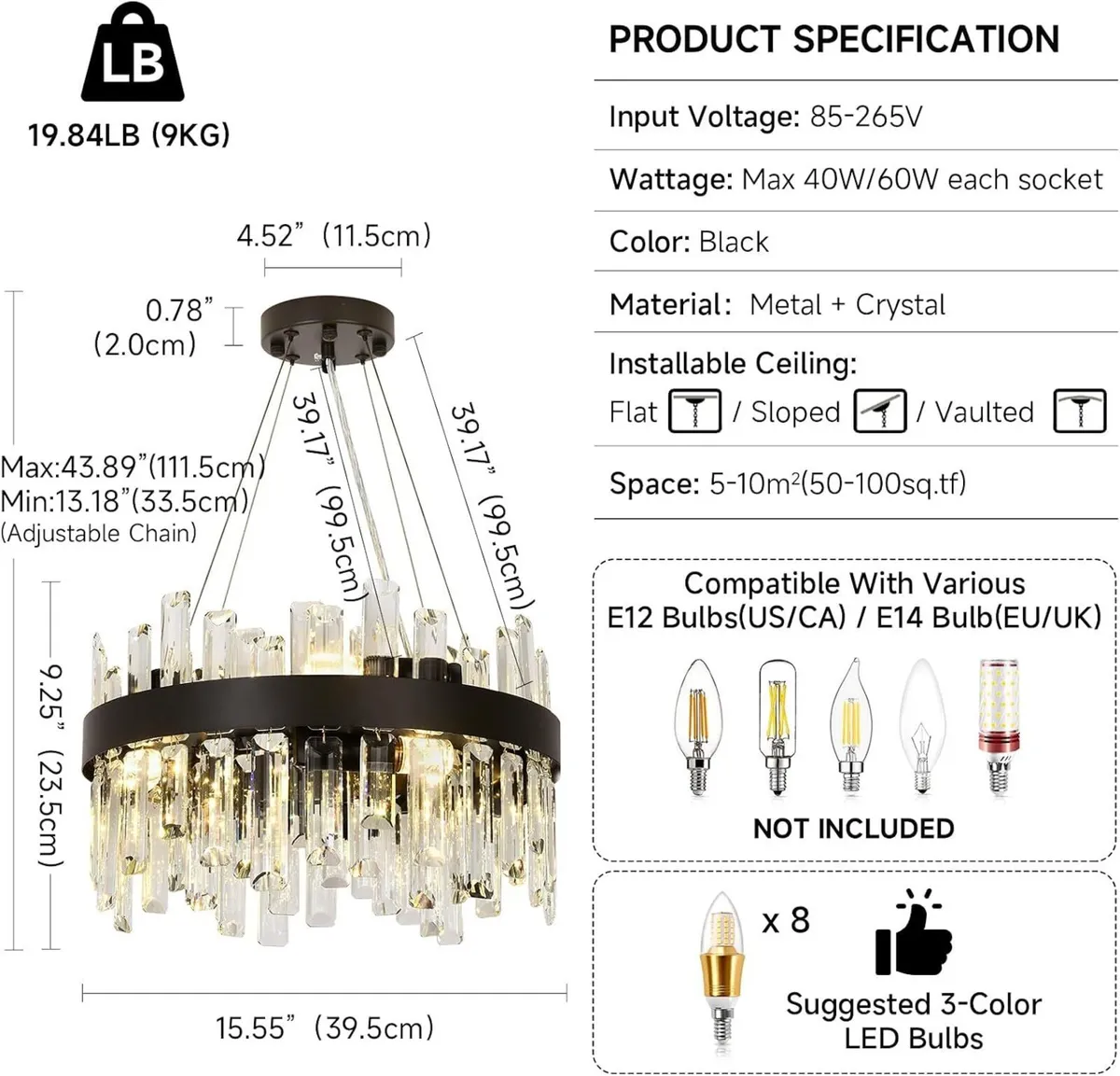 Modern Crystal Chandelier Round Pendant Lamp - Image 4