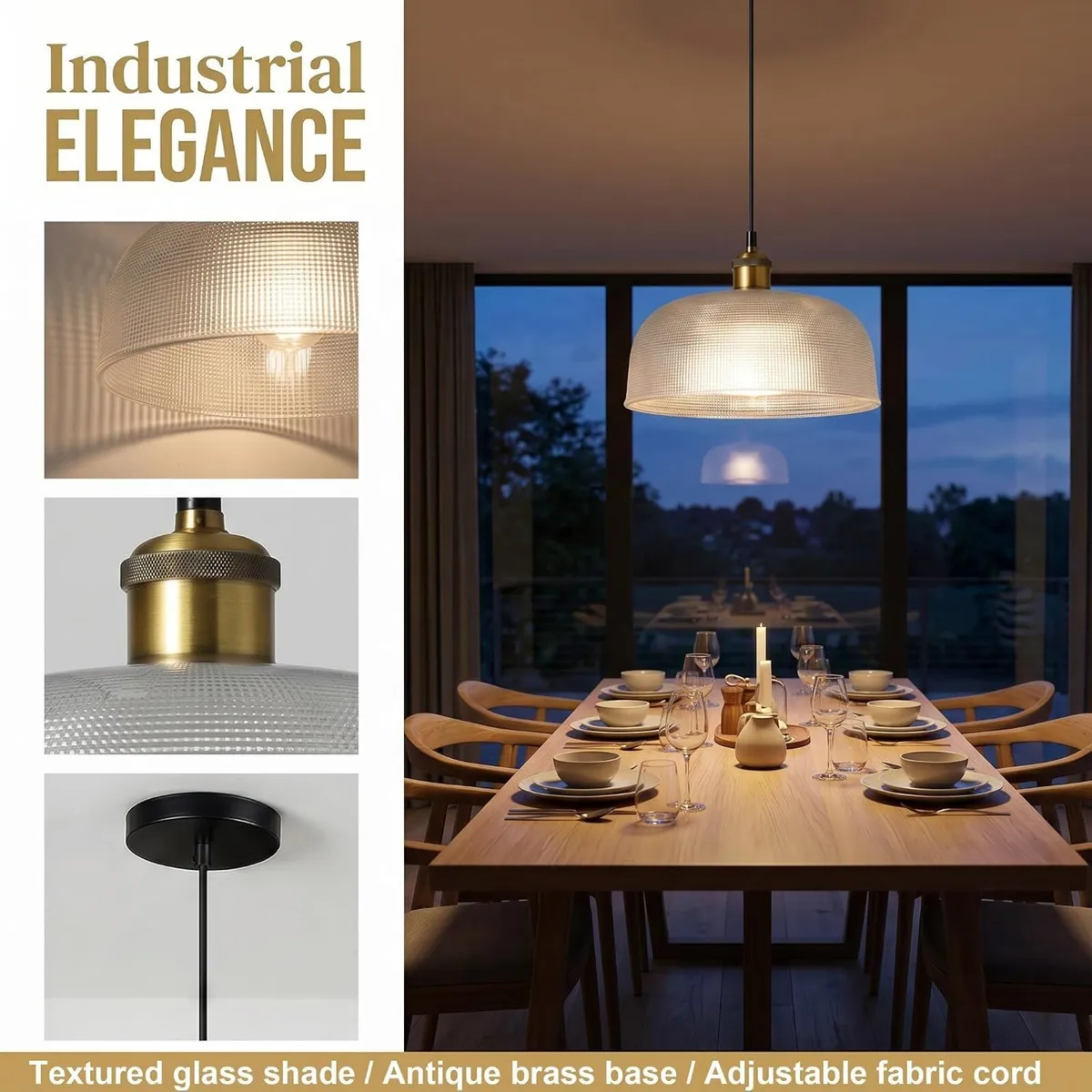 Industrial Vintage Pendant Light with Round Glass - Image 3