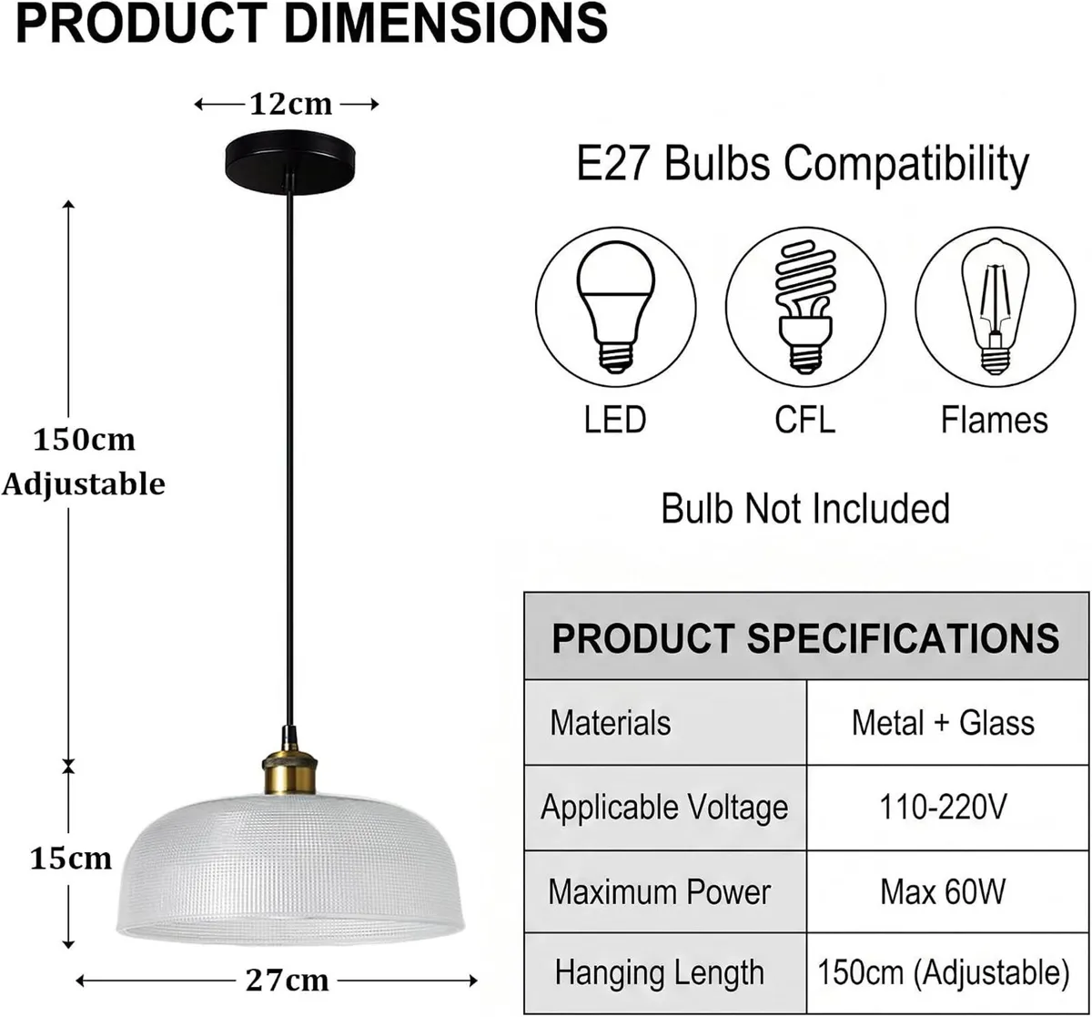 Industrial Vintage Pendant Light with Round Glass - Image 2