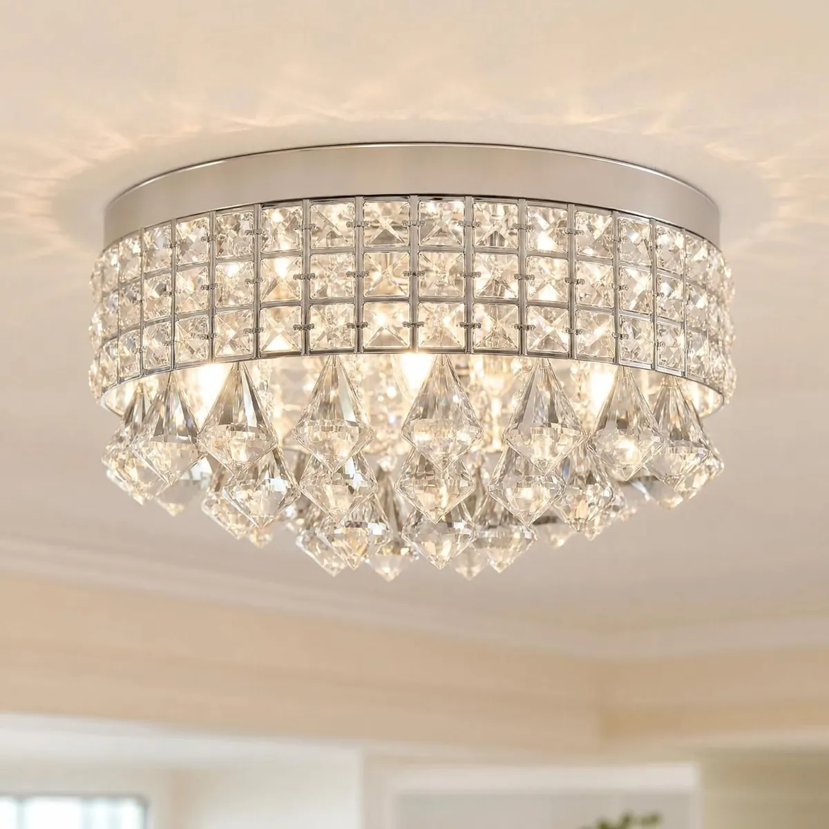 39CM Chrome Semi Flush Mount Ceiling Light Fitting - Image 1