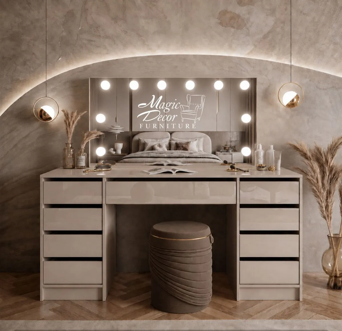 Glamour Vanity Table with Hollywood Mirror - Image 1