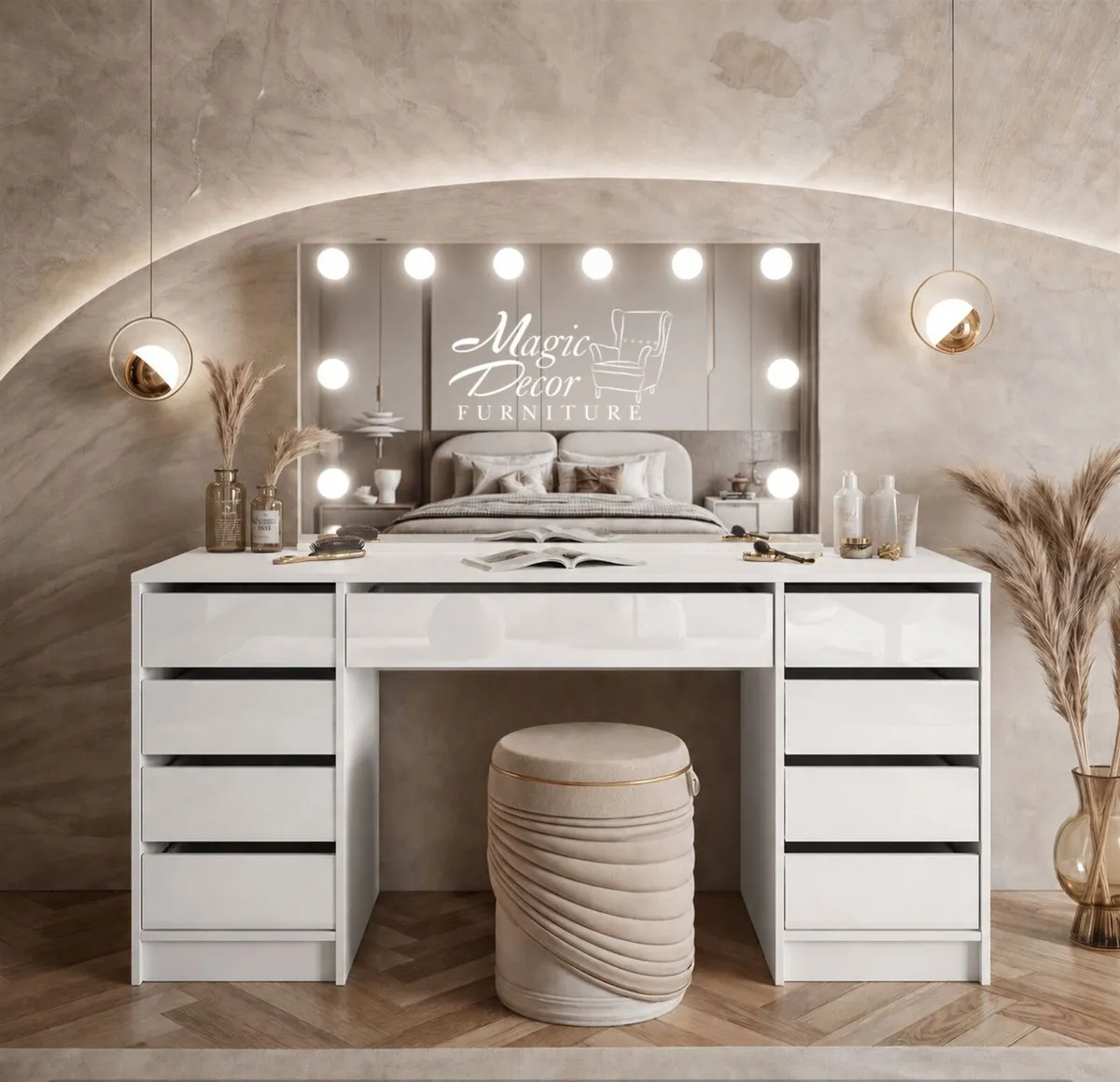Glamour Vanity Table with Hollywood Mirror - Image 2