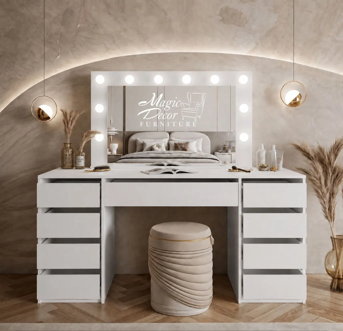 Glamour Vanity Table with Hollywood Mirror - Image 3