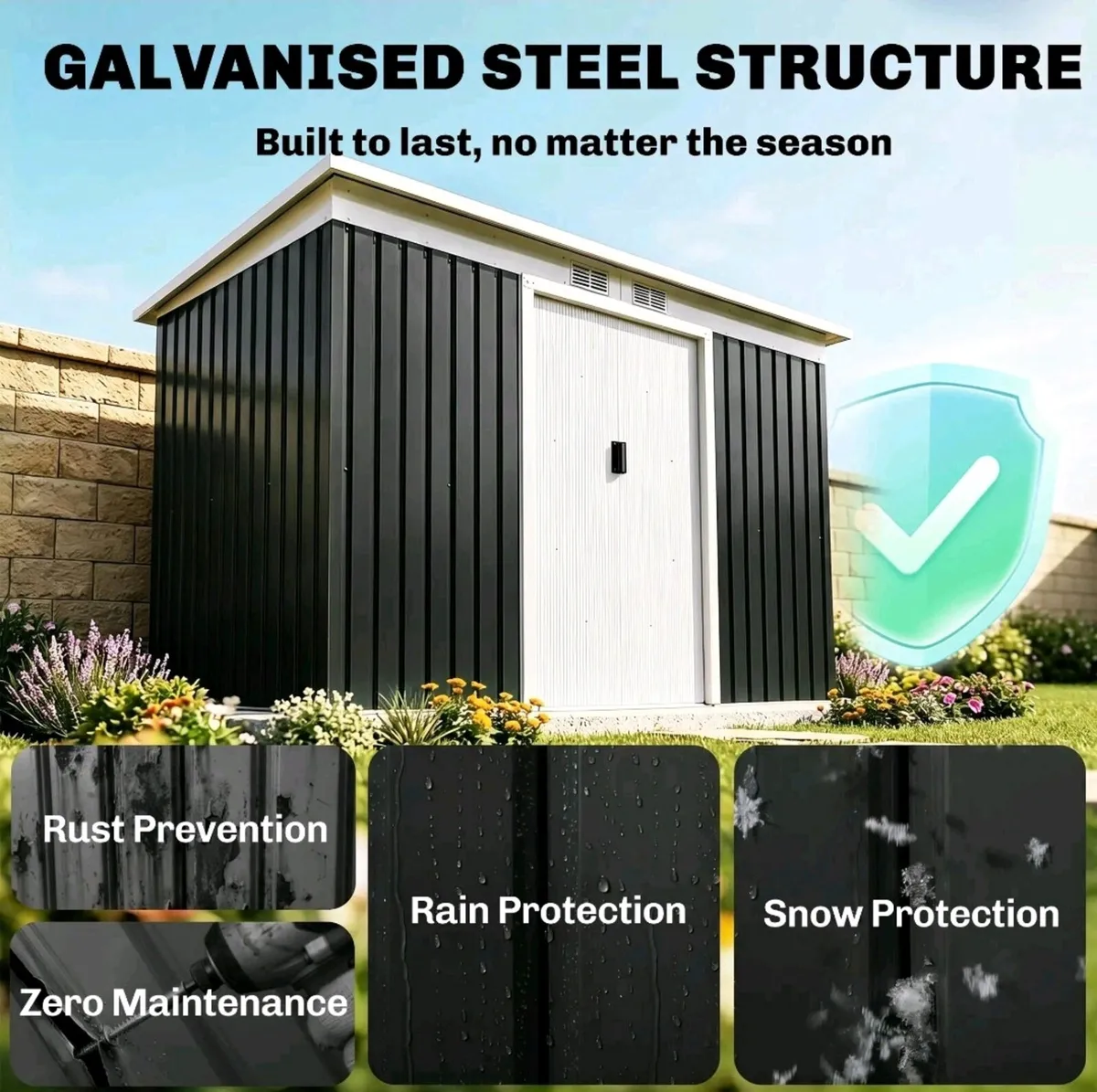 Brand New Black Shed 9ft x4ft - Image 2