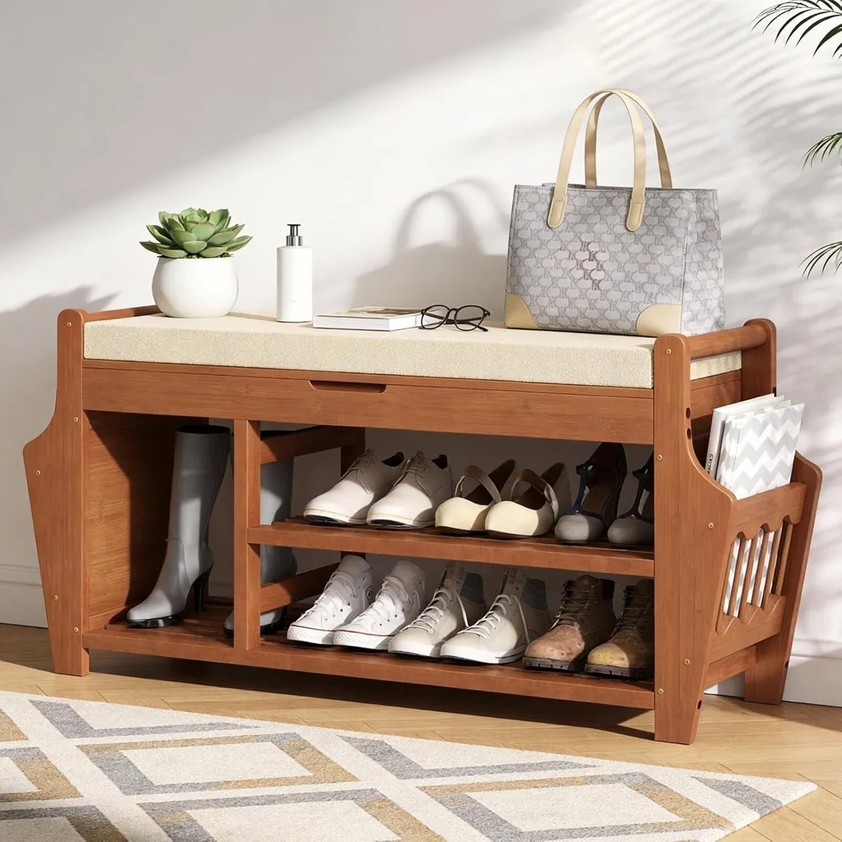 39.4in Shoe Bench with 2 Holder 3 Tier - Image 1