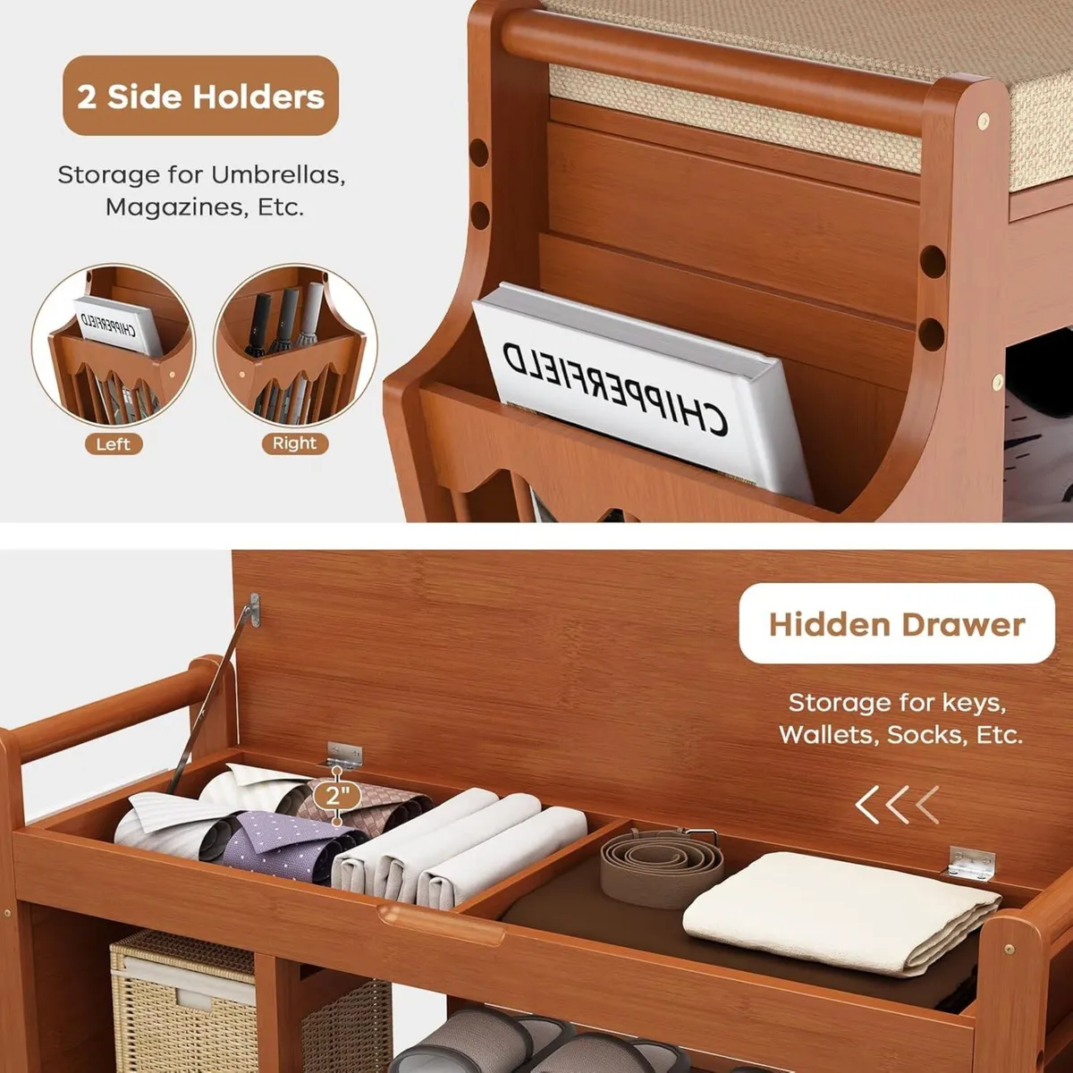 39.4in Shoe Bench with 2 Holder 3 Tier - Image 4