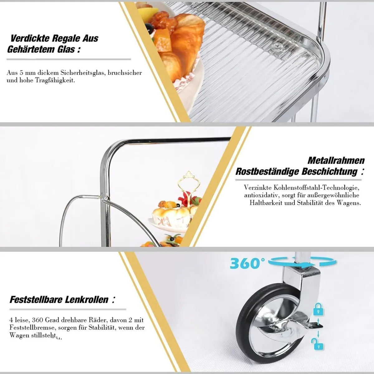 Folding Serving Trolley with Wheels 2 Tier Clear - Image 3
